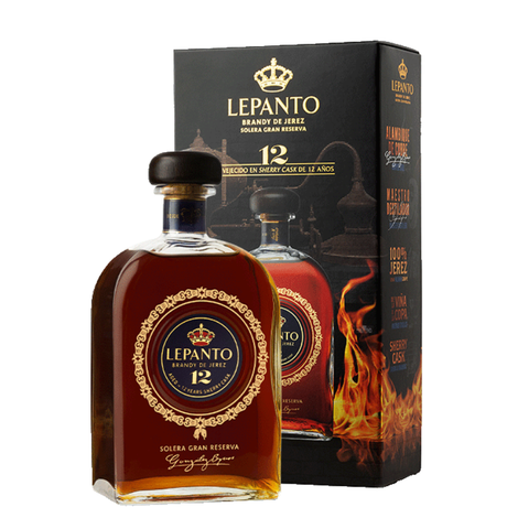 Fles Barndy Lepanto 12 jaar met etui