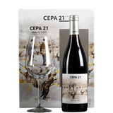 Fles Cepa 21 in kistje met glas